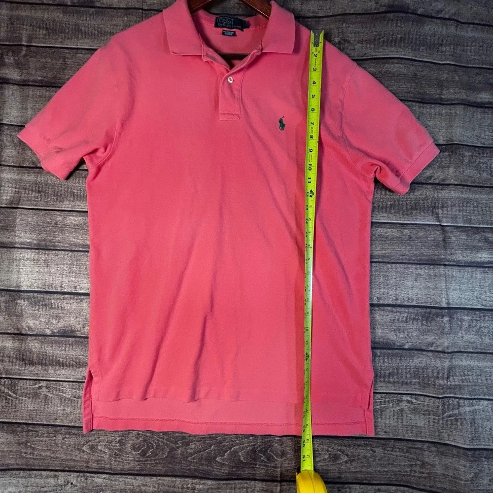Polo Ralph Lauren Mens Coral Pink Short Sleeve Pique Polo Shirt Green Pony L